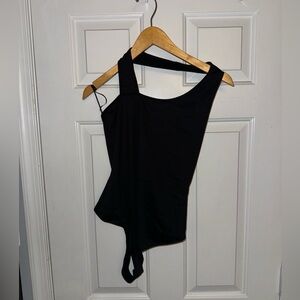 Black asymmetrical neck line body suit